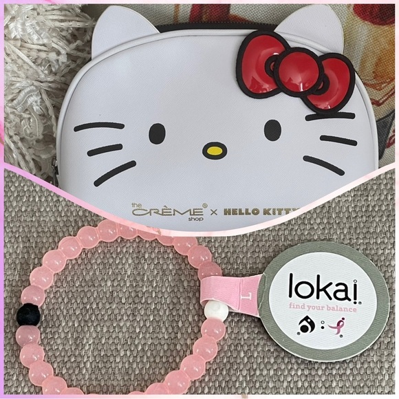 NWT Hello Kitty + Lokai Duo | Sanrio Cosmetic Bag/Makeup Pouch | Energy Bracelet - Picture 1 of 7